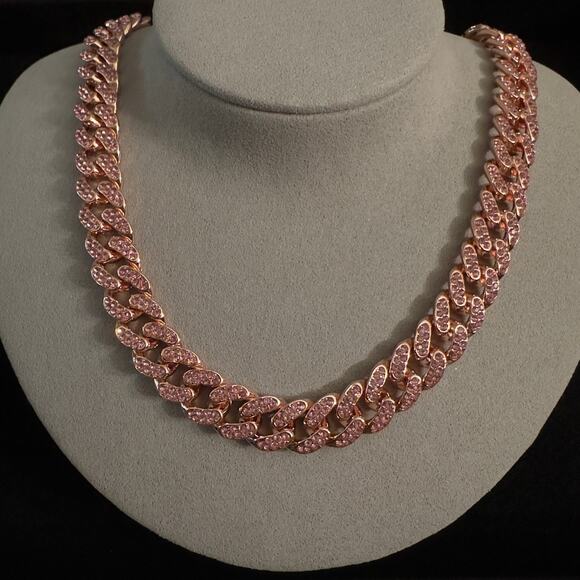 Rose Gold Miami Cuban Link Necklace 24in 12.6mm~NEW - Picture 1 of 16